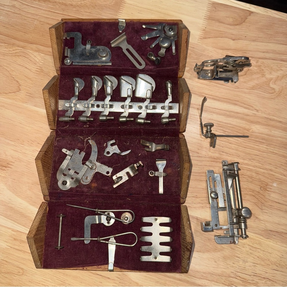 Vintage Sewing Machine Attachments Set 1889 Singer Puzzle Box